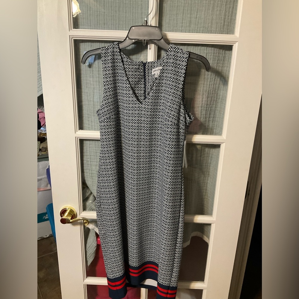 SHELBY & PALMER NWT sleeveless dress in size 8. Navy, white with red stripe.